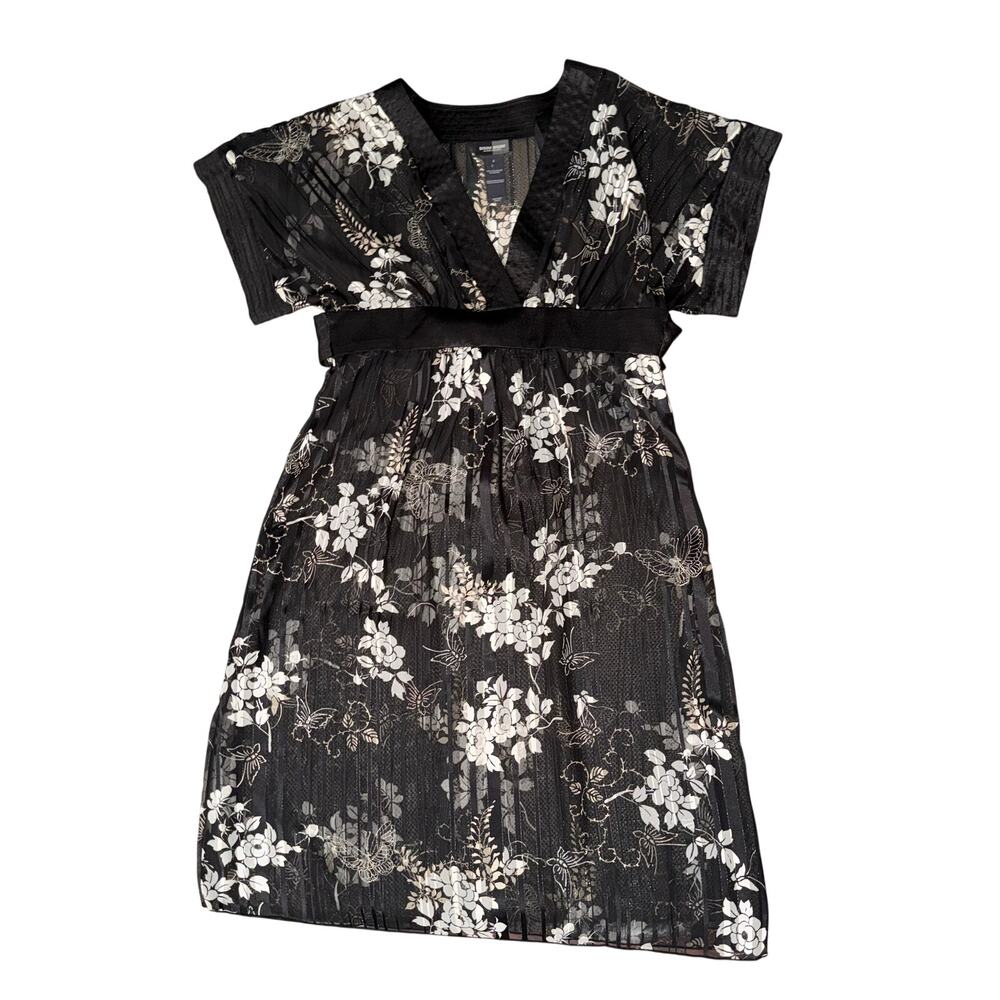 Vintage Y2K Bisou Bisou Michele Bohbot Floral Butterfly Pleated Dress Size 4